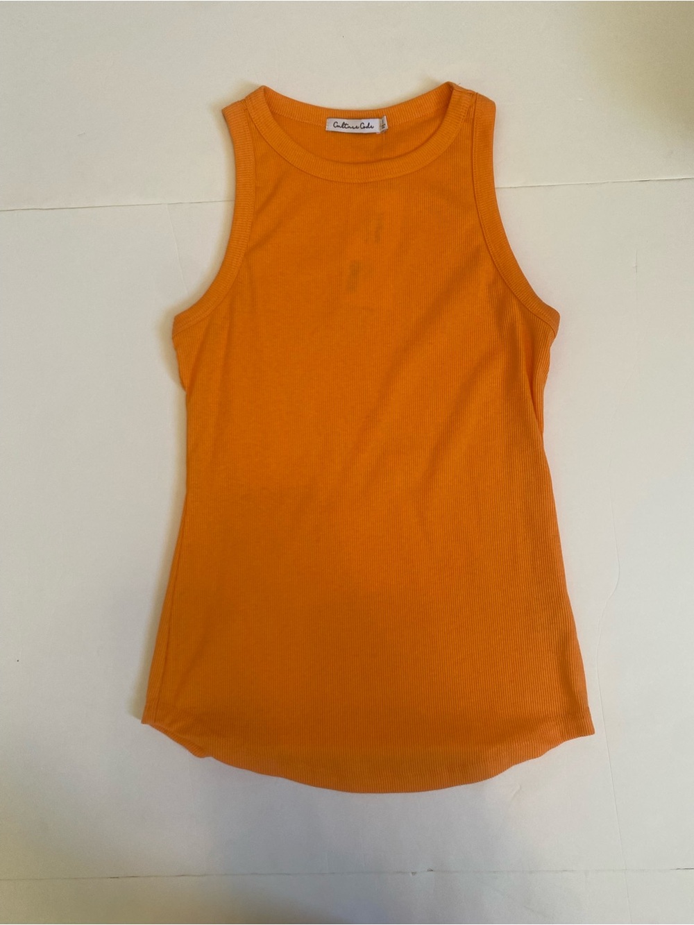 Cotton On Ribbed Orange Tank Top | Sleeveless High Neck Basic